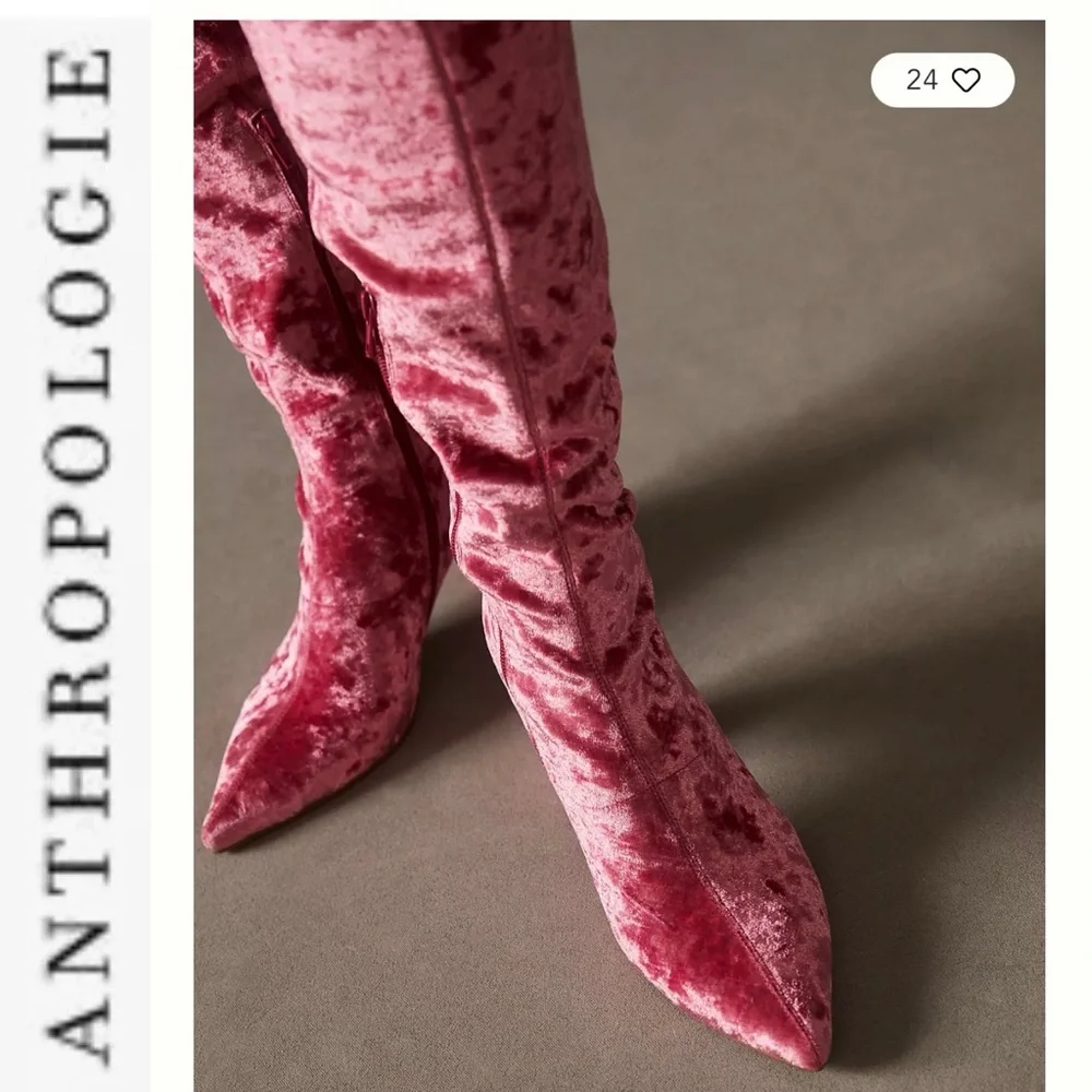 NEW Anthropologie x Silent D Komass Pink Crushed Velvet Boots 38 - Picture 2 of 11